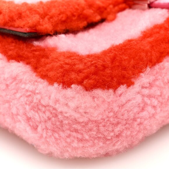 FENDI Baguette NM Bag Zucca Shearling Mini Purse Bubblegum Rosso - Picture 5 of 13